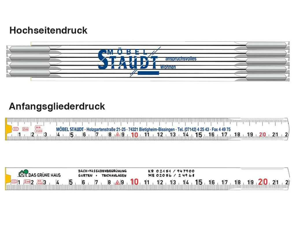 Darstellung der bedruckbaren Flächen eines Gliedermaßstabs